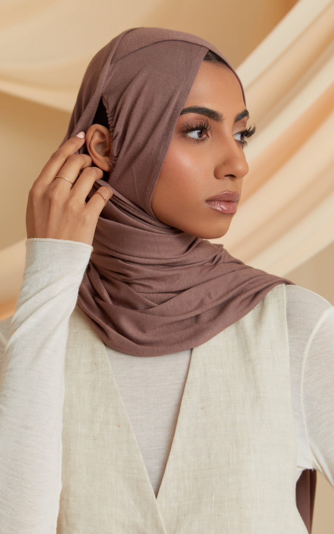 Deep Taupe Access 2.0 Hijab — Cross Front