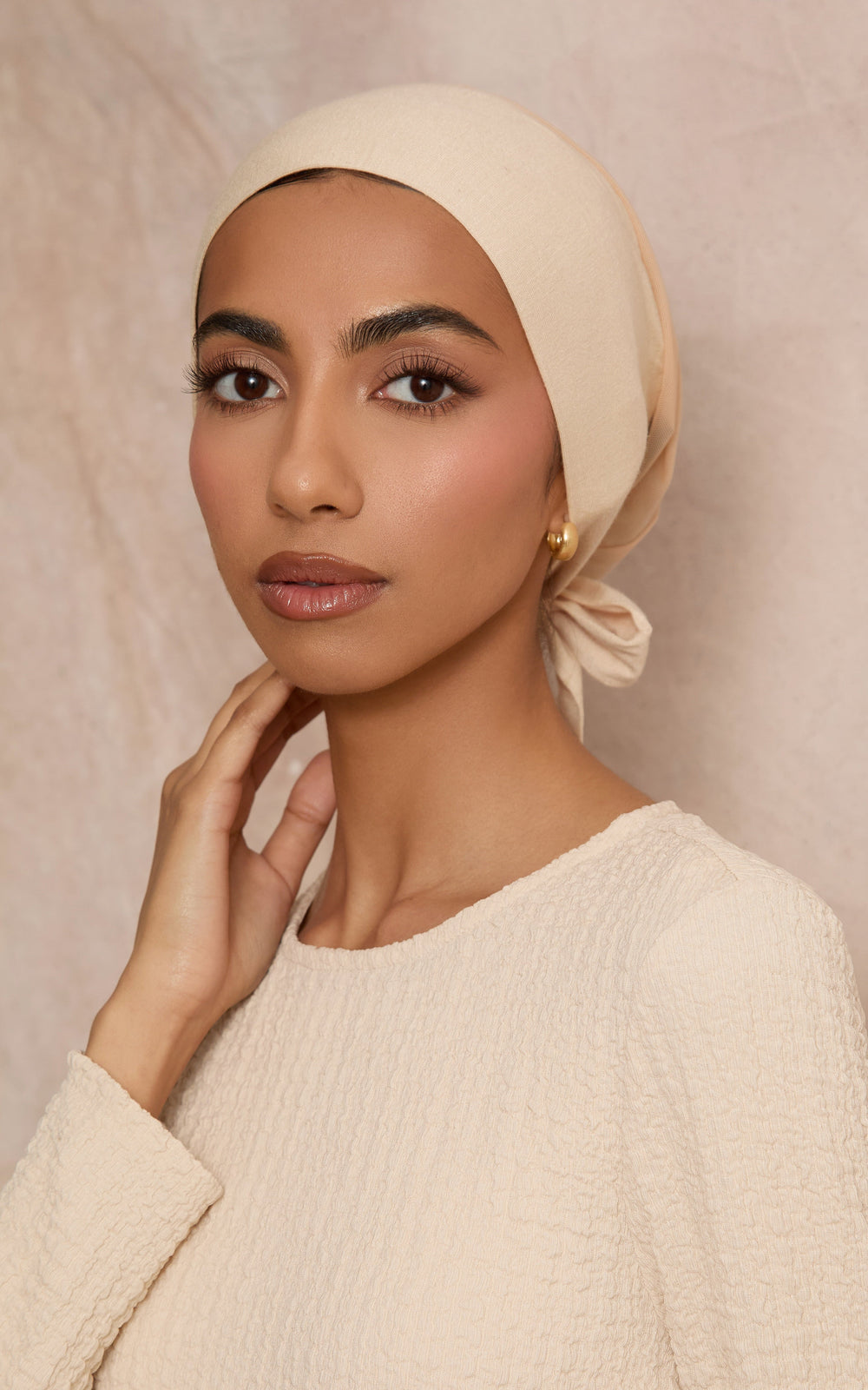 Mesh-Back Under Scarf — Nude