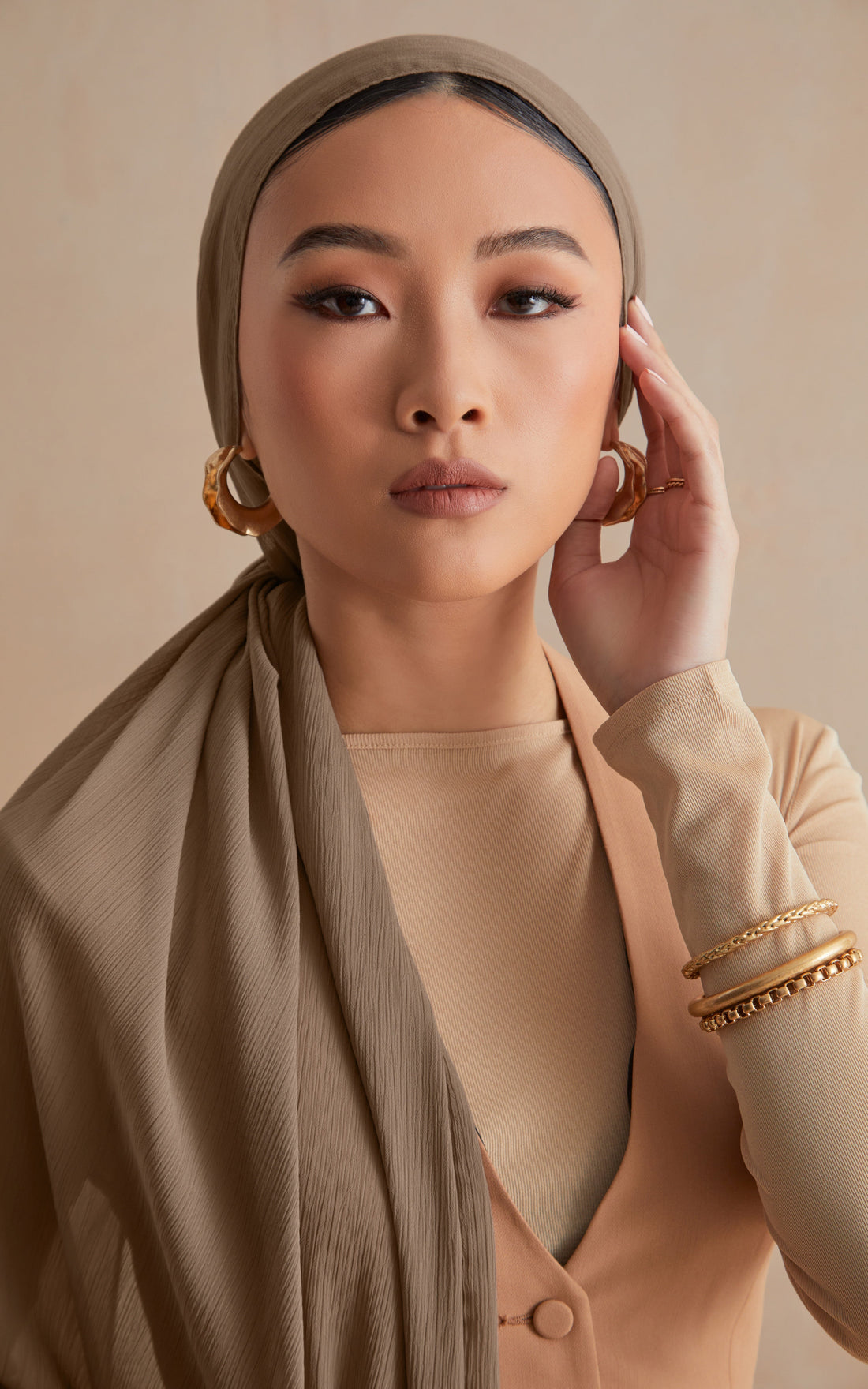 Warm Taupe Textured Chiffon Hijab