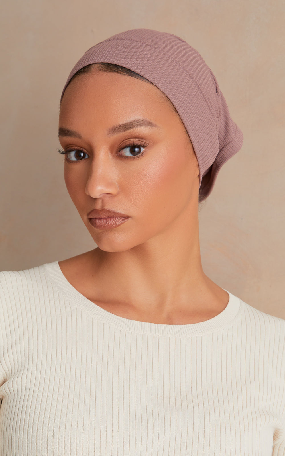 Ribbed Under Scarf — Rose Smoke