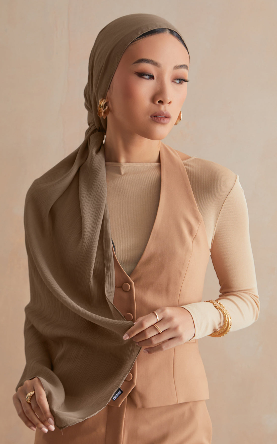 Warm Taupe Textured Chiffon Hijab