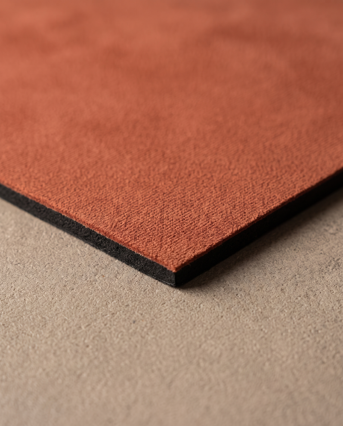 Clay Prayer Mat — edge construction: sueded fabric on dense rubber base