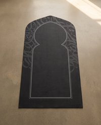 Obsidian Prayer Mat — full mat shown flat, entire arch