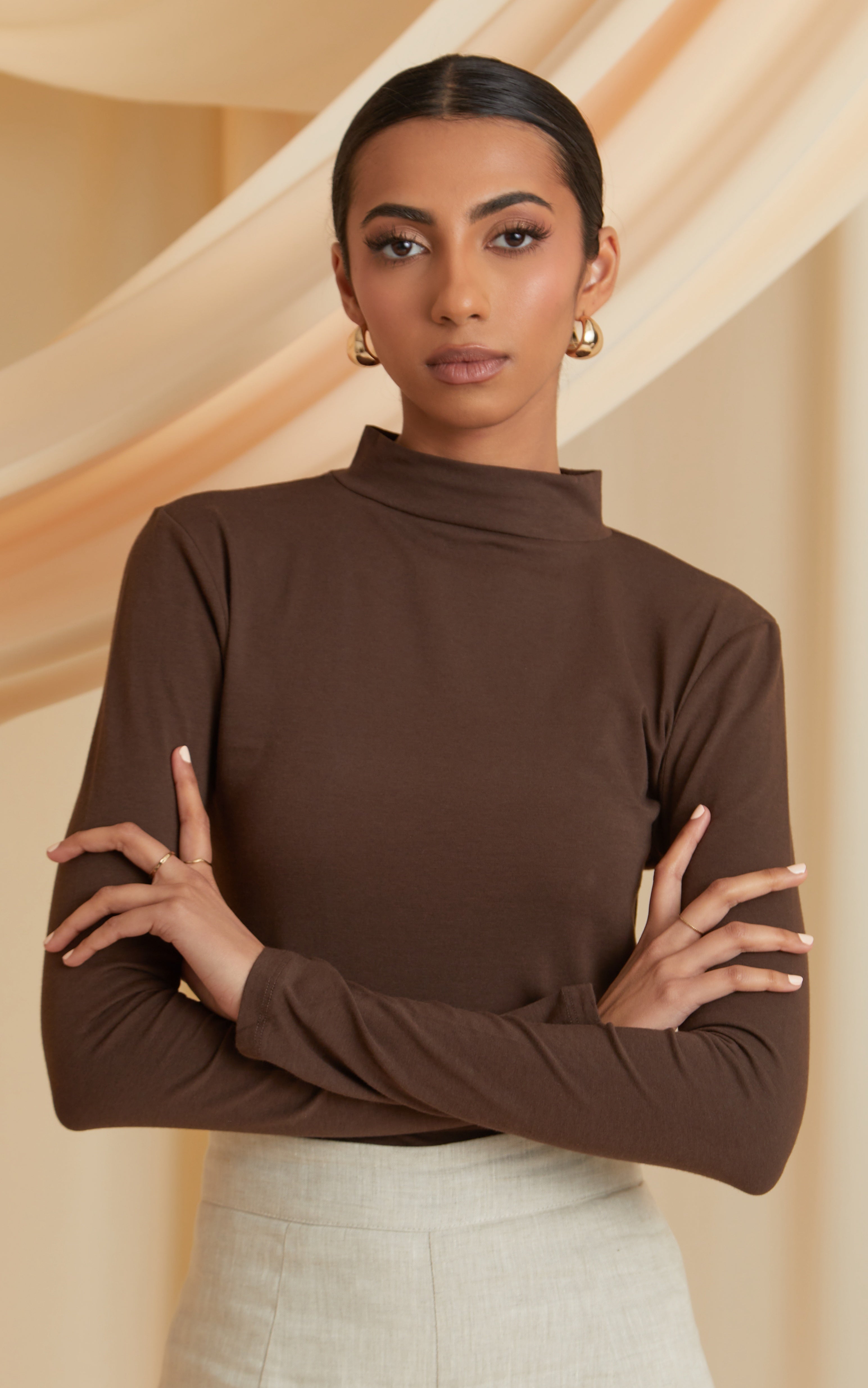 Women's Long-Sleeve Seamless Fabric Square-Neck Top, Women's Clearance