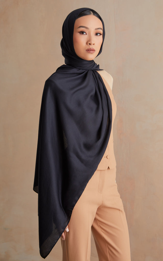 Solid Luxury Satin Modal Rayon Onyx Matte Non Slip Hijab Scarf